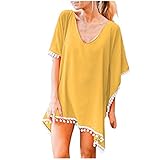 Cubinest Cover Up Strandkleid Damen Baumwolle Tankini Frauen Outfit Sommer Leicht Große Größe Strandkleid Festival Strand Strandtunika Lang Musselin Strandponcho Tunika Cover Up Bikini