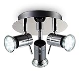 B.K.Licht I Baddeckenleuchte LED I Deckenleuchte I Deckenlampe I Badezimmer-Lampe I schwenkbar I Chrom I warmweiße Lichtfarbe I 3 x 3W I 230 V I IP44 spritzwassergeschützt I Produkthöhe: 125 mm