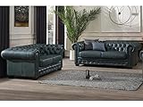 Chesterfield-Sofa Brenton, 3 + 2-Sitzer, 100% Premium-Büffelleder – Grün/Grau