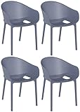 CLP 4er Set Stühle Sky Pro I Gartenstühle aus Kunststoff I Stapelbarere Bistrostühle I Wetterfester Lehnstühle, Farbe:dunkelgrau