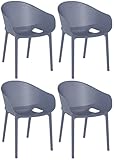 CLP 4er Set Stühle Sky Pro I Gartenstühle aus Kunststoff I Stapelbarere Bistrostühle I Wetterfester Lehnstühle, Farbe:dunkelgrau