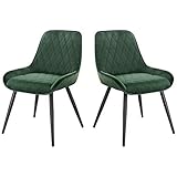 ELIGHTRY 2 Stücke Esszimmerstühle,Retro Küchenstuhl Wohnzimmerstuhl Sitzfläche aus Samt Retrostuhl mit Metallbeine Besucherstuhl Stuhl für Esszimmer Wohnzimmer Küche Dunkelgrün