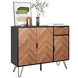 AMDXD Kleine Schränkchen, Sideboard, Schränkchen, Strukturierte Kommode, 90 x 72 x 30 cm, Schwarz und Holz für Wohnzimmer, Unterhaltungsraum