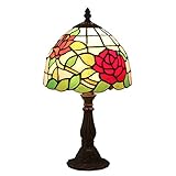 JENCUZ Tischlampen Tiffany-Stil 7.8 Zoll Tischlampen Schlafzimmer Einfach Nachttischlampe Vintage Rose Muster Schreibtischlampe Retro Für Studie Hotel Wohnzimmer Lampe