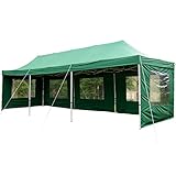 Nexos Profi Faltpavillon Partyzelt Pavillon 3x9 m mit Seitenteilen - Hochwertige Ausführung - Wasserdichtes Dach mit PVC-Coating - 270 g/m² Incl. Tragetasche und Zubehör – Farbe: Grün