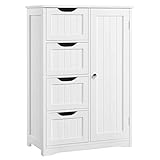 Yaheetech Badezimmerschrank, Beistellschrank Kommode mit 4 Schubladen und Schranktür, verstellbare Regalebene, Badschrank Sideboard für Wohnzimmer, Küche, Flur