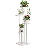 Blumenständer  aus Holz, Blumenregal, Pflanzenständer, Pflanzgefäß, Blumentopf, Bonsai-Display, Regal, Lagerregale, für den Außenbereich, Innenhof, Garten, Terrasse, Balkon, 4 Töpfe, Weiß, H