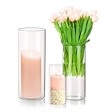 3 Stück Glas-Zylinder-Kerzenhalter, transparent, Hurricane-Kerzenhalter, Blumenvase für Teelicht, Votivsäule, Schwimmkerzen für Hochzeit, Tischdekoration, Zuhause, Wohnzimmer, Dekoration