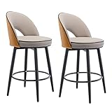 MOBYAT 62 cm drehbarer Familienhocker, Barhocker, Barhocker, Stühle, 2er-Set mit Rückenlehne, Thekenhöhe, schwarzes Metallbein mit rundem Pedal, Kücheninsel-Barstuhl, Nappaleder, für Bars