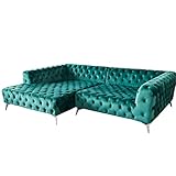 KAWOLA Sofa Chesterfield Samt Velvet NARLA Ecksofa Big Sofa 3 Sitzer Recamiere Links Metallfüße Federkern (BxHxT) 279x71x190 Grün