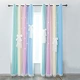 Ricemru Gardinen Regenbogen Kinderzimmer Babyzimmer Blickdicht Mädchen Junge Hohl Sterne mit Voile Ösen Doppellagig Vorhang Farbverlauf Ösenvorhang Ösenschals 2er Pack,132x243