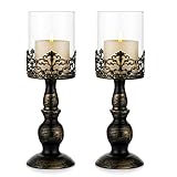 Sziqiqi Kerzenständer Set Vintage Distressed Black Hurricane Kerzenhalter 2 Stück, Kerzenständer für Stumpenkerze Kerzenhalter Hochzeitsfeier Home Decoration Kamin Mantel Dekoration 33cm