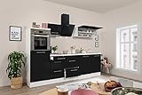 respekta Küchenzeile Küche Küchenblock Einbauküche Hochglanz 280 cm weiß (Schwarz)