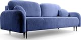 WFL GROUP Sofa mit Bettkasten - Schlafsofa mit Schwarze Metallbeine - 3 Sitzer Sofa Couch mit Schlaffunktion Bettfunktion Skandinavisch Polstergarnitur - Blau