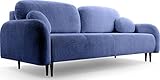 WFL GROUP Sofa mit Bettkasten - Schlafsofa mit Schwarze Metallbeine - 3 Sitzer Sofa Couch mit Schlaffunktion Bettfunktion Skandinavisch Polstergarnitur - Blau