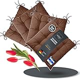 LILENO HOME 4er Set Stuhlkissen Braun (40x40x6 cm) - Sitzkissen für Gartenstuhl, Küche oder Esszimmerstuhl - Bequeme UV-beständige Indoor u. Outdoor Stuhlauflage als Stuhl Kissen