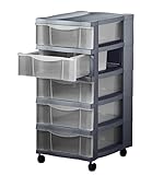 Dynamic24 Schubladenschrank mit 5 Schubladen und Rollen Rollwagen Rollcontainer Bürocontainer rollbar Kommode Organizer aus recyclebarem Kunststoff Aufbewahrungssystem für Küche Bad Wohnzimmer Büro