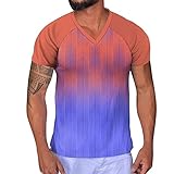 Herren Frühling Sommer Freizeit Sport Colorblock Abstrakt Raglanärmel Pullover V-Ausschnitt Kurzarm T-Shirt Farbige T Shirts Herren