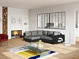 Vente-unique - Ecksofa, umwandelbar, Stoff und Kunstleder, Grau/Schwarz