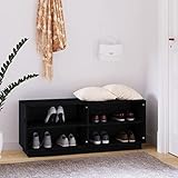 Yagosodee Schuhbank mit Sitzfläche, Schuhschrank mit Sitzbank Flur Bank mit Stauraum Garderobenbank, Zwei Ablagen, für Eingang, Flur, Wohnzimmer Schwarz 110x34x45 cm Massivholz Kiefer