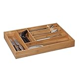 Relaxdays Besteckkasten, 6 Fächer, Bambus, Schubladenkasten für Besteck & Küchenutensilien, HBT: 5 x 30,5 x 43 cm, Natur, 90%