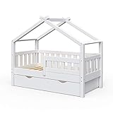VitaliSpa Design Kinderbett Babybett Jugendbett Hausbett mit Schublade Lattenrost (70 x 140 cm, Weiß)