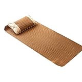 Bambus-Bettmatte,Zusammenklappbar Bambus Sommer-Schlafmatte,Atmungsaktiv,Glatt Und Gratfrei,Bamboo Mat Cooling Mattress Pad,Studenten Einzel-Doppelbett (Matratze 90 * 195cm+Kopfkissenbezug*1)