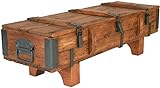 Truhe Kiste Couchtisch, Trunk Tisch, Shabby chic Holz Beistelltisch, Sofatisch im aniken Stil mit Stauraum und Deckel, Kaffeetisch