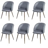 ReseeZac 6er Set Moderne Esszimmerstühle, gepolstert, Sessel, geeignet für Küche, Esszimmer, Wohnzimmer, Büro, Schlafzimmer, Arbeitszimmer, Samtstühle, Metallbeine, Grau