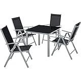 TecTake 800903 Aluminium Sitzgruppe 4+1, verstellbare Rückenlehne, Tischplatte aus Sicherheitsglas, Hochlehner Sitzgarnitur, Gartenmöbel Set mit Tisch und 4 Stühlen (Silber Grau | Nr. 403906)