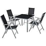 TecTake 800903 Aluminium Sitzgruppe 4+1, verstellbare Rückenlehne, Tischplatte aus Sicherheitsglas, Hochlehner Sitzgarnitur, Gartenmöbel Set mit Tisch und 4 Stühlen (Silber Grau | Nr. 403906)