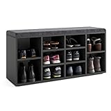 KOMTO Schuhbank mit Sitzfläche - Schuhregal Schwarz 104 x 50 x 30 cm Schuhschrank mit Sitzbank Flur Bank mit Stauraum Garderobenbank Sofia…