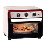 KHG Mini-Backofen Retro MBO-22CS mit Umluft, Ober-/Unterhitze und Heißluft, 22L, 230°C, 1700W, ideal zum Grillen, Toasten, Backen, Frittieren mit Timer, inkl. Backblech, Drehspieß, Frittierkorb