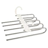 KIZQYN Wäscheständer 1 Stück S-förmige Edelstahl-Kleiderbügel Faltbare Mehrschichthose Rack Home Teleskophose mit 5 Schichten Garderobenablage Wäschespinne (Color : White)