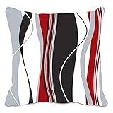 Kissenbezug, gewellte vertikale Streifen, rot, schwarz, weiß, und grau, für Wohnzimmer, Sofa usw.