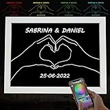 LED Spiegel im Rahmen Hände Herz Love | personalisiert mit Namen als Liebesbeweis Geschenk zum Jahrestag Liebesgeschenk Hochzeitsgeschenk Partner Paare Ihn Sie I Farbauswahl - USB - Bluetooth