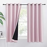 PONY DANCE Vorhang Kinderzimmer 100% Verdunklungsvorhänge Kurz Ösenvorhang 2er Set Doppellagige Gardinen Blickdicht Kindervorhänge Mädchen Thermogardine H 145 x B 140 cm, Hellpink
