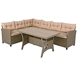 Casaria Polyrattan Ecklounge WPC Esstisch Eckbank 15cm Kissen 7cm Auflagen Wetterfest Outdoor Garten Balkon Sitzgruppe Lounge Gartenmöbel Set Creme