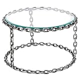 riess-ambiente.de Design Couchtisch Chains 65cm Silber Handmade Metall rund Glasplatte Kettengestell