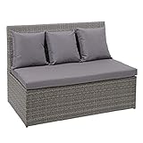 Mendler Poly-Rattan 2er Sofa HWC-G16, Lounge-Gartenbank Sitzbank Sessel, Gastronomie 120cm - grau, Kissen dunkelgrau