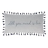 Levtex Home - Mills – Dekokissen (30,5 x 61 cm) – Alles, was Sie brauchen, ist Liebe auf Grau mit Quasten – Marineblau und Grau