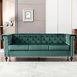 KecDuey 3-Sitzer Sofa Chesterfield mit edler Knopfheftung und typischen Armlehnen Sofa, Couch für Wohnzimmer, Bezug aus Samt, für Wohnungen, Holzgestell, Metallbeine, einfacher Aufbau (Grün)