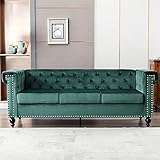 KecDuey 3-Sitzer Sofa Chesterfield mit edler Knopfheftung und typischen Armlehnen Sofa, Couch für Wohnzimmer, Bezug aus Samt, für Wohnungen, Holzgestell, Metallbeine, einfacher Aufbau (Grün)