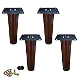 WENJIA Konische Möbel DIY Beine, Massivholz Sofa Beine, Couchtisch Beine, für TV-Ständer/Nachttisch/Bank/Schrank,Einfache Installation,Walnuss Farbe,mit Zubehör,Set von 4