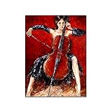 HOWDA Leinwand Bilder für Wohnzimmer Cello Mädchen Bild Mädchen Zimmer Musik Zimmer Bar Dekor Ästhetische Wand Bilder Leinwandbild Wandbild Poster für Schlafzimmer (40x60cm Kein Rahmen)