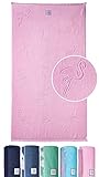 Cottera® Strandhandtuch Flamingo, Strandtuch - XXL 100x180 groß, Pink, Rosa - 100% Baumwolle, Zertifiziert, Nachhaltig produziert in Portugal