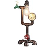 HZH kleine schwarze Tischlampe Motent Industrial Rust Iron Tischleuchte, antike Steampunk-Schreibtischlampe aus Metall neben Beleuchtungskörper, Retro-Persönlichkeits-Wasserpfeifen-Schreibtischlampe,