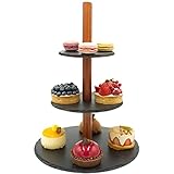 MAKANI® Etagere Schiefer rund [3-stöckig] mit robustem Holzstamm und Naturschiefer – stabile Etagere Holz mit hochwertiger Verarbeitung – ideal als Cupcake Ständer oder Obst Etagere – Geschenkideen