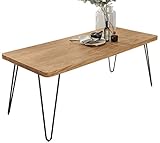 FineBuy Esstisch Massivholz Akazie 180 x 80 x 76 cm Esszimmer-Tisch Küchentisch modern Landhaus-Stil Holztisch mit Metallbeinen dunkel-braun Natur-Produkt Massivholzmöbel Echt-Holz unbehandelt