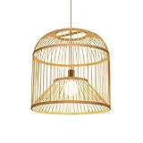THAELY Beleuchtung Bambuskäfig-Pendelleuchte Einflammiger Kronleuchter Aus Korbgeflecht Aus Holz Tischlampe Mit Lichtabdeckung Im Japanischen Stil Crafts Lampenschirm Esszimmer Hängeleuchten